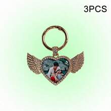 Personalized Luxury Style Shiny Wing + Heart Shaped Zinc Alloy Keychain, Luxury Style, Convenient To Carry, Festival Gift, Commemorative Gift, Customized Photo - Multicolor - View 13