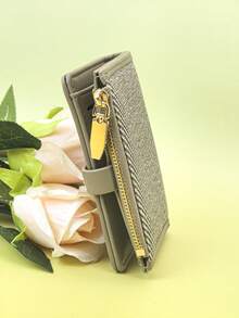 MINGYOU Women's Short Wallet PU Vintage Texture Fashion Patchwork Straw Blocking Exquisite Buckle Large Capacity Multi-Card Slot Multi-Function Card Holder Coin Purse, Young Zipper Coin Pouch Small Lightweight Convenient, Suitable For Holiday Gifts