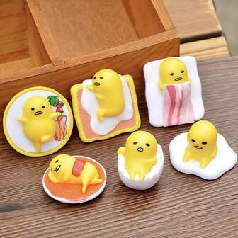 Sanrio 6pcs Set Plush Doll, Japanese Cartoon Creative Lazy Egg Figure Model, Cake Decoration (Hand-Painted, Color Variation Is Normal)