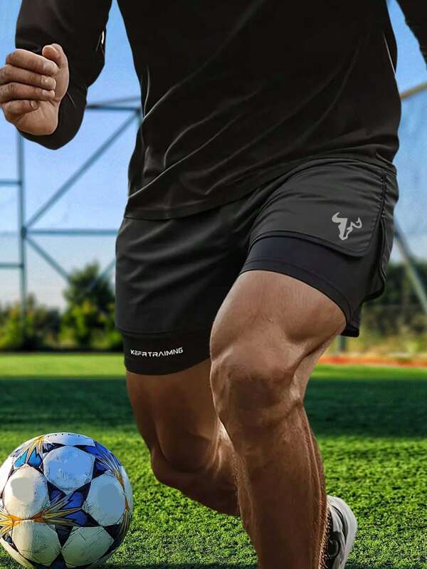 سراويل رياضية صيفية للرجال - بطبعة رأس ثور عصرية, سريعة الجفاف, خصر مطاطي, خليط بوليستر/إلاستان, مناسبة للجري والكرة والسلة والألعاب الرياضية والماراثون