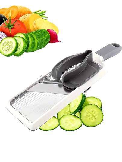 多功能手动蔬菜切片机，带可调节不锈钢刀片 - 适合切土豆、柠檬等 - 必备厨房小工具