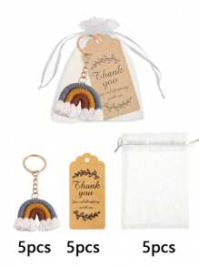 30pcs/15pcs Rainbow Woven Keychain Gift Set, Including 5pcs/10pcs Handmade Keychains, 5pcs/10pcs Thank You Cards And 5pcs/10pcs Organza Bags, Bohemian Style Rainbow Woven Keychains, Suitable For Bridesmaid Gifts, Guest Favors, Birthday Parties, Baby Showers, Mother's Day Parties, Engagement Parties, Bachelorette Parties And Bar/Bat Celebrations