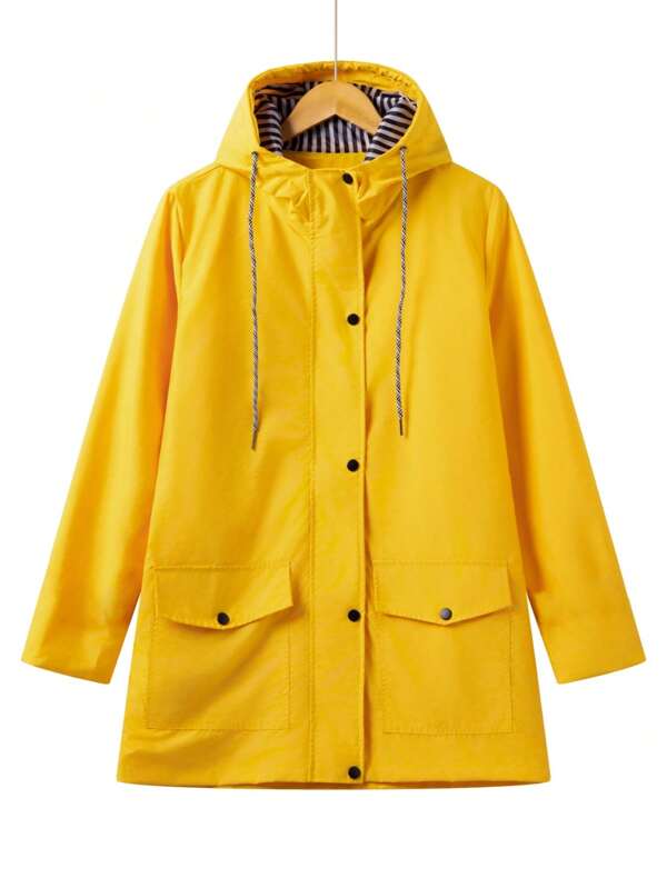 1 pièce Veste à capuche zippée à manches longues, à rayures, en tissu imperméable pour femme, coupe-vent casual pour le printemps/été