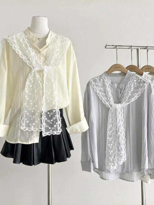 1pc Elegant Lace Embroidered Collar Shrug, Versatile Decorative Detachable Sailor Collar For Blouse, Women