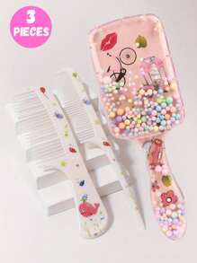 3pcs/2pcs Cartoon Hair Comb Set - Wet And Dry Combing And Styling Brush For All Hair Types, Durable ABS Plastic Handle, Perfect Gift Choice(Purple Unicorn Comb Pattern Random)