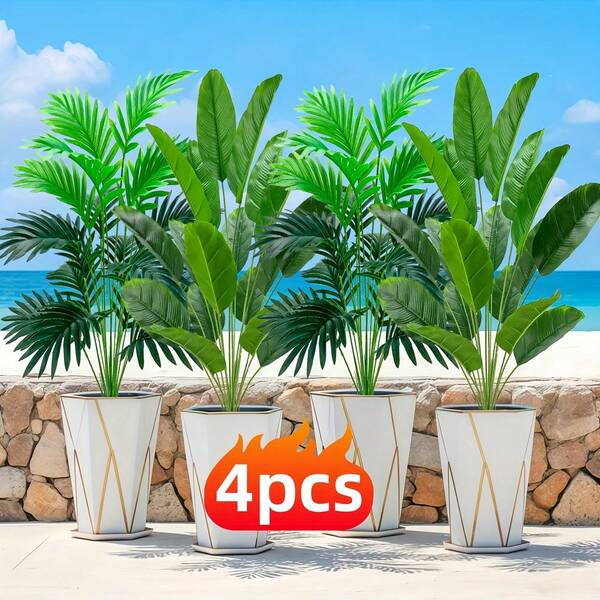 4pcs Artificial Green Plants, Beautiful Lifelike Fake Plants, Suitable For Home Decor, Office, Wedding, Hotel, Garden, Photography, Outdoor Courtyard Decor, Suitable For Anniversary, Father's Day, Mother's Day, Graduation Season, June Festival, Indoor/Outdoor Decoration - Containers Not Included