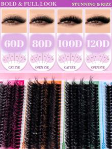 MEM 270/290/300/400 件睫毛簇 30D+40D+50D/40D+60D+80D/60D+80D+100D/60D+80D+100D+120D DIY 睫毛延长仿貂睫毛 - 优质 D 卷曲自然卷曲单根睫毛簇，用于 DIY 睫毛延长 - 可重复使用、轻巧且易于粘贴睫毛簇、睫毛簇、单根睫毛、睫毛、假睫毛 - D - 查看 2