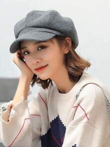 1 件韩式贝雷帽，时尚八角帽，女式艺术家帽，新款纯色，羊毛混纺帽檐贝雷帽，英式报童帽，适合日常佩戴、节日、聚会、典礼 - 黑色 - 查看 9