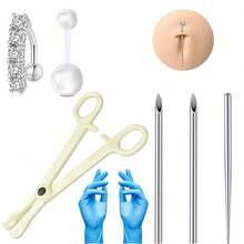 Kit de piercing de ombligo - Aro de ombligo de acero inoxidable 14G, juego de agujas y pinzas de perforación - color acero - Ver 15