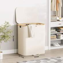 Cesto de ropa sucia con tapa y bolsas extraíbles, 150L, plegable y grande, con 2 divisores, cesta para ropa sucia con asas, organizador de cesta de lavandería doble de color beige para dormitorio, cuarto de lavado, universidad - Beis - Ver 2