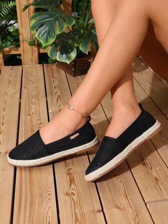 Nya fashionabla kvinnor med bred bredd rund tå Linne Andas vävd Slip On Flats, storlek upp till 43, bekväm och luktfritt