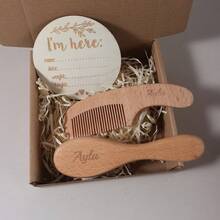 Customized Baby Name Comb And Hair Brush Gift Set With Raffia Paper Box Growth Card Baby Memory Box Newborn Keepsake Souvenir - Multicolor - View 11