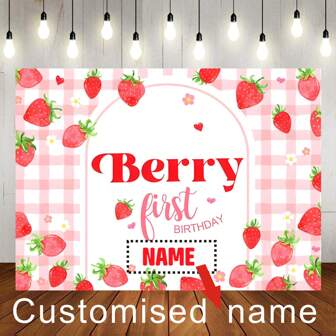 1pc Customisable Name Years Pink Strawberry Themed Birthday Photography Backdrop Strawberry Cake Banner Balloon Personalised Name Years Design Decorated On Birthday Shower Party Background Decoration Banner Vinyl,Multi-Functional, Ornamental,Reusable,Exquisite,Stylish,High-Quality,Colorful,Modern,Custom,Personalized,Unique,Ideal Gifts For Him,Ideal Gifts For Her,Boyfriend,Dad,Girlfriend,Mom,Family,Friends,Tea Room,Home,Garden,Office,For Anniversaries,For Valentine's Day,For Mother's Day,For Birthdays,For Father's Day,For Graduation,For Weddings,For Housewarming,Graphic Print