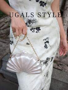 Bolso de mano con textura fluida con forma de concha, bolso cruzado, clip exquisito con perla, adecuado para vestidos de fiesta, vestidos de noche, vestidos de boda, adecuado para vacaciones y cenas