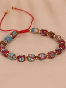 1pc Asymmetrical Patterned Turquoise Bracelet, Woven Bracelet, Couple Yoga Bracelet Accessory - Amorphous - View 8