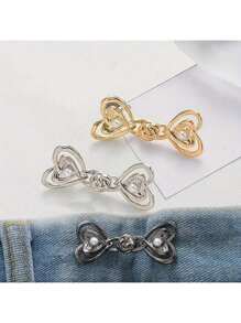 1 Pair Premium Quality Pearl Heart-Shaped Jeans/Skirt Waist Adjuster Brooch With Adjustable Buckle