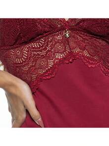 Baby Doll Lace Sexy Feminine Night Line Strap Shorts Sleepwear Pajamas - Màu Hồng baby - Xem 3