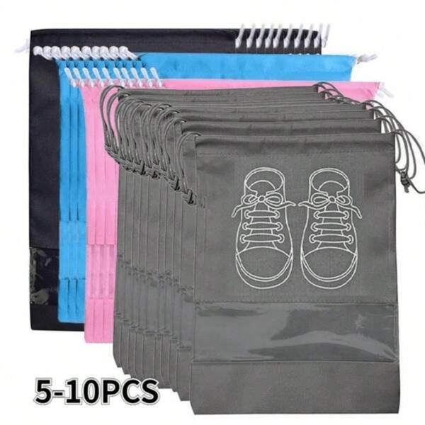 5/10pcs Dust-Proof Shoe Bags With Drawstring Closure, Suitable For Hallway, Bedroom, Dorm, Reusable Organizing Bags For Kids And Adults, Household Essential (Pink/White/Blue/Grey/Black/Navy)