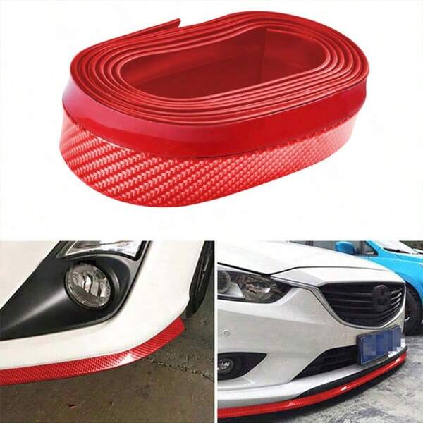 1pc Car Front Bumper Lip Protector, Carbon Fiber Pattern, Plastic Material, Rubber Bumper Guard For Car Modifications