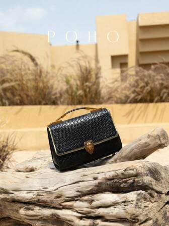 POHO A PU Leather Lion Head Braid Pattern Hand Bag