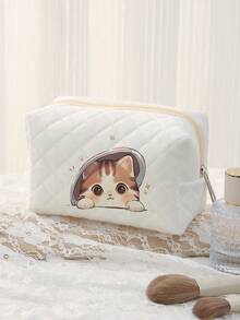 Cat Pattern Double-Sided Printed Diamond Grid Octagonal Makeup Bag Multifunctional Carry On Bag - Suitable For Girls Portable Toiletries Zipper Storage Bag For Women's Cosmetics And Travel Essentials Zipper Makeup Bag - Multicolor - View 2