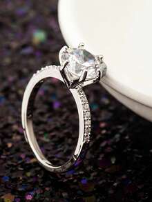 1 件镀白金水钻镶嵌鸽子蛋戒指，时尚浪漫订婚戒指，情人节礼物，女士水钻和方晶锆石镶嵌戒指，妈妈，母亲，母亲节，礼物 - 彩色 - 查看 5