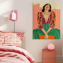 Impresión artística sobre lienzo enmarcada, decoración de pared con estilo vintage de mujer fuerte, póster con atuendo tropical naranja y pandilla, arte moderno para sala de estar, dormitorio, oficina o bar, regalo perfecto para mujeres - Enmarcado - Ver 4