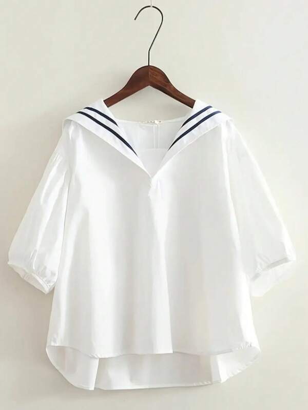 Women's Casual Colorblock Striped Sailor Collar Shirt