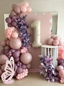 Kit de 124 piezas de guirnalda de arco con globos con forma de mariposa, globos rosas y púrpuras con mariposas de lámina lila lavanda, para decoración de fiestas de cumpleaños, bodas, Día de la Madre, San Valentín, baby shower