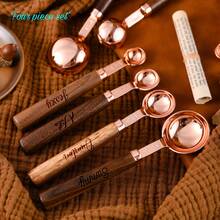 Customized Walnut Wood Measuring Cup & Scoop Set, 4pcs Stainless Steel Measuring Spoons, 4pcs Stainless Steel Measuring Cups, Great Gift For Family, Love, Friends, Coworkers, Leaders, Birthday, Festival, Business - Walnut - View 2