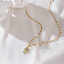 1pc Fashionable 18K Gold Plated Floral Pendant Necklace With Inlaid Zirconia, Suitable For Women's Daily Wear, Jewelry Gift For Friends
