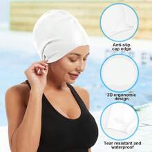 قبعة سباحة سيليكون فائقة الحجم لذوي الشعر الطويل - قبعات السباحة للنساء والرجال - قبعة مقاومة للماء وآمنة ومريحة ومتينة للاستخدام في المسبح والشاطئ