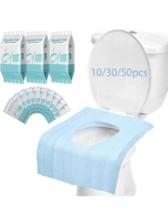 50/30/10 Packs Disposable Toilet Seat Paper Portable Travel Hotel Dedicated Clean And Hygienic Extra- Large Toilet Seat Protective Cover Suitable For Public Toilets, Airplanes, High-Speed Rail, Hotels, Men And Women Home Version Multi-Functional Travel Special Accessories Toilet Pad Bathroom Decor Fall Decor