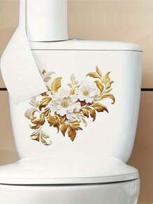 1pc Creativity 3D Yellow Golden Flower Wall Decal, Light Luxury Palace Vintage Style, For Ceramic Surface, Toilet, Bathroom, Refrigerator, Window, Bathtub, Door, Car, Living Room, Bedroom Home, Toilet Decoration Items Refresh Your Home Decor