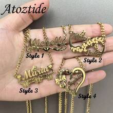 Atoztide personalisierte Namenskette für Frauen, aus Edelstahl mit Herz-Gravur und Namensplakette, Choker-Gliederkette, Schmuckgeschenk 250409