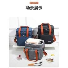 Bolsa Termica de almuerzo de doble capa,de gran capacidad,Ideal para picnic al aire libre,camping,con bolsa aislante cruzada para comida. - Negro - Ver 5