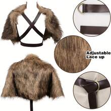 1 Barbarian Shoulder Cape Shawl - Viking Style Faux Fur Collar Cape Medieval Winter Short Coat For Halloween And LARP Role Playing Party - A - 查看 9