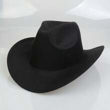 1 件男女通用西部牛仔帽 - 梦幻迷人的卷边帽檐，耐用的毛毡，是造型、节日和派对的绝佳礼物 - A - 查看 5