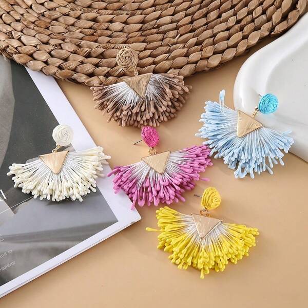 Conjunto de 2 brincos de borla com contas de flores rosa inspirados em férias, estilo boho sonhador, brincos fofos