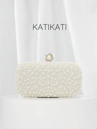 PearlEmbellished Clutch Bag,Elegant High-End Handbag ForEngagement Party, Cheongsam FormaDress.Classy Ladies Dinner Occasion,Elegant Pearl Bag, Aurora Handbag Beautiful AndElegant Beveled Edge Design Faux PearlBox Bag For Women's Evening Wear
