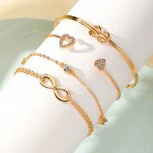 BEMMY 4 Pieces Luxury Love Shape Diamond Bracelet Set, Beautiful Alloy Open Bracelet, Suitable For Parties And Festivals - Gold - View 3