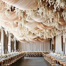 Drapé de voûte en tulle doux couleur or champagne, écharpe de chaise, suspendu au plafond - en polyester, sans plumes, convient pour la Saint-Valentin, les mariages, les anniversaires, les remises de diplômes - décoration polyvalente de fête, convient pour Pâques, Thanksgiving, Nouvel An, fond de décor de fête de remise des diplômes