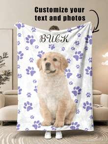 1 Pc Customized Photo Fleece Blanket, Personalized Fleece Blanket With Photo And Text, Mother's Day Gift For Mom, Father's Day Gift For Dad, Bedding, Custom Photo Blanket, Personalized Family Photo Blanket, Custom Image Blanket - Multicolor - View 2