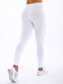 3 Packs Women Casual Sport Leggings, High Stretch Solid Color Skinny Tight Pants For Workout, Running, Yoga, Fitness, Outdoor Activities, Spring/Summer - White - View 7