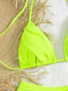 Conjunto de bikini de un solo color con estilo sexy y lindo con lazos en la espalda, con nuevo estilo europeo y americano para mujer