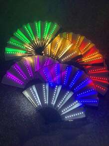 Abanico plegable LED con luz para fiesta, grande, de mano, de colores brillantes, sin baterías incluidas, para regalo, presentación, boda, cumpleaños, decoración del hogar, discoteca, accesorios fluorescentes, cosplay, que brilla en la oscuridad