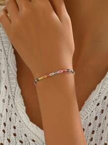 1 pieza Brazalete de cadena de cobre de colores a la moda, accesorio casual diario unisex, regalo para ocasiones especiales