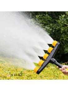Multi-Nozzle Garden Hose Sprayer - Adjustable Spray Patterns For Lawn Care, Watering Vegetables & Flowers, Durable Plastic Design, Suitable For US Gardens, Stylish Black With Yellow Accents, High Efficiency Watering Tool