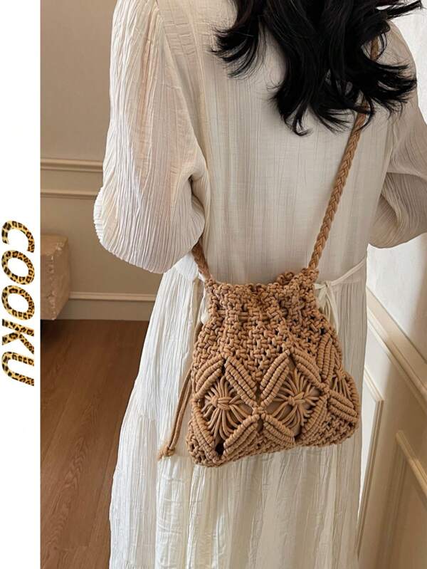 Nova bolsa transversal pequena de tecido da moda para mulheres, bolsa de ombro de praia exclusiva feita à mão, bolsa de ombro/transversal para férias e praia