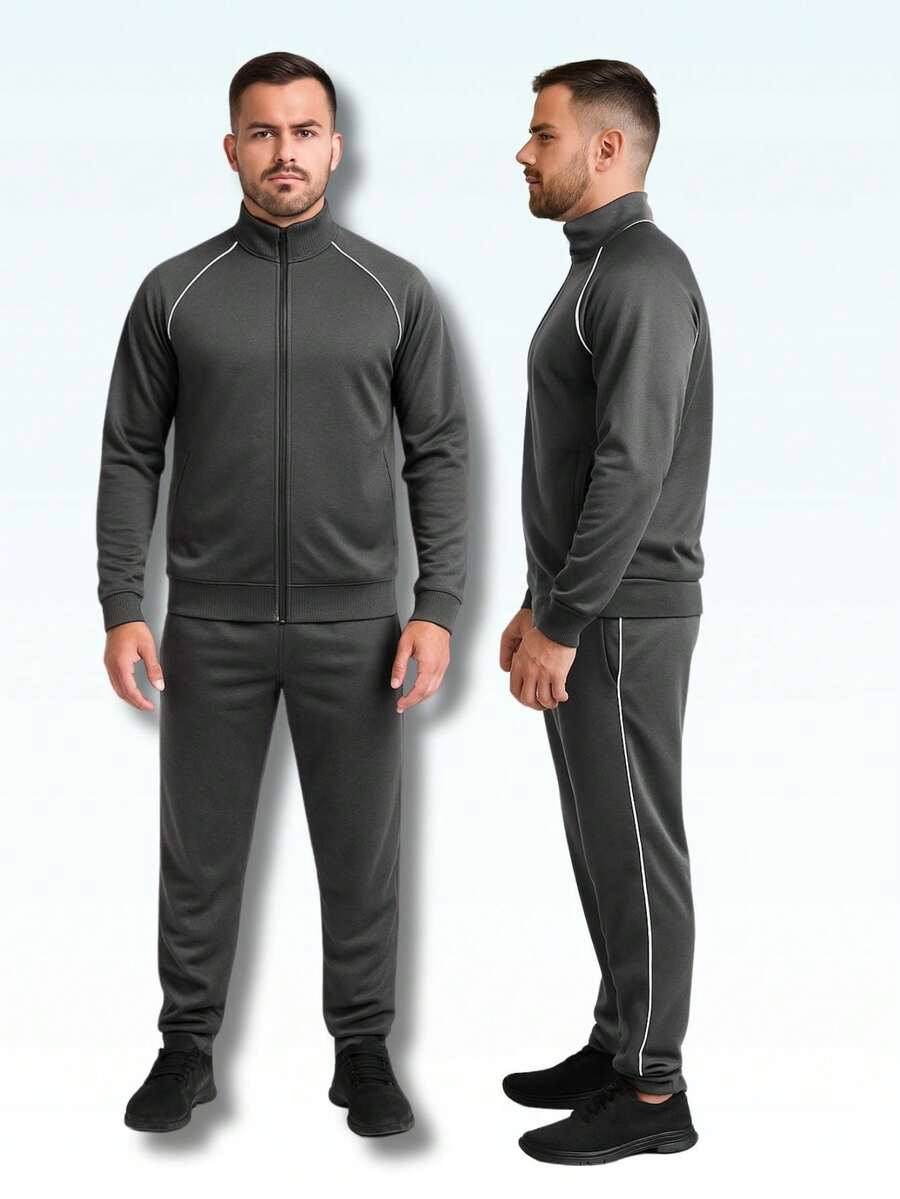 Men's Flannel Chimpa Polyester Sports Set Outdoor Athletic Sport Style Striped Winter Slim Fit Zipper Beach Going Out Night Out Sports Cycling Casual Weekend Mother's Day - 灰色 - 查看 1